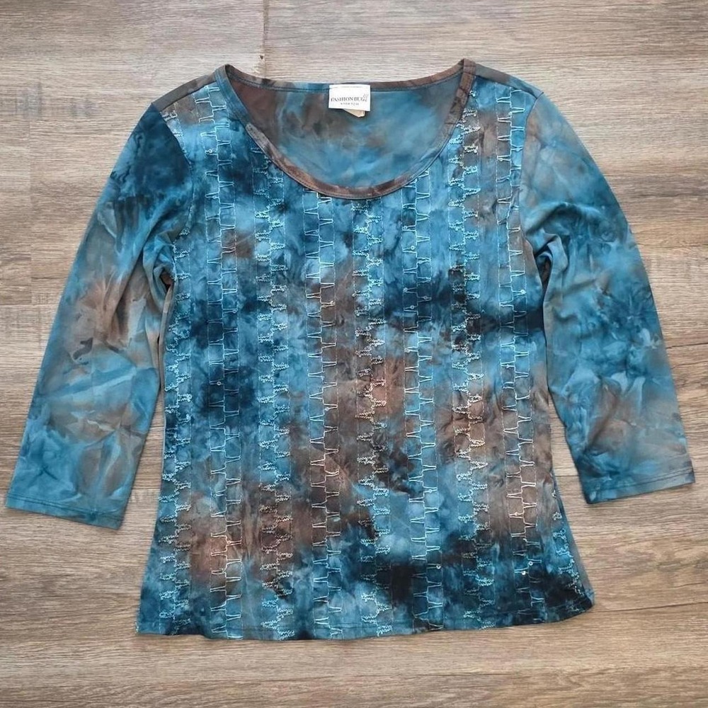 Fashion Bug Vintage Y2K Tie Dye Sequin Fairycore Top Teal Brown Small ON341812